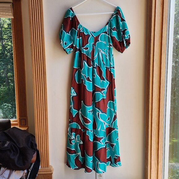 Nine West Aqua/Brown Maxi Sundress Size Small - Picture 1 of 15